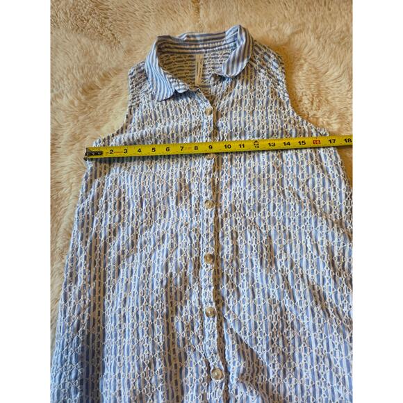 Anthropologie Kismet Blue white Eyelet Embroidered Midi Shirt Dress size 10 - Picture 6 of 7